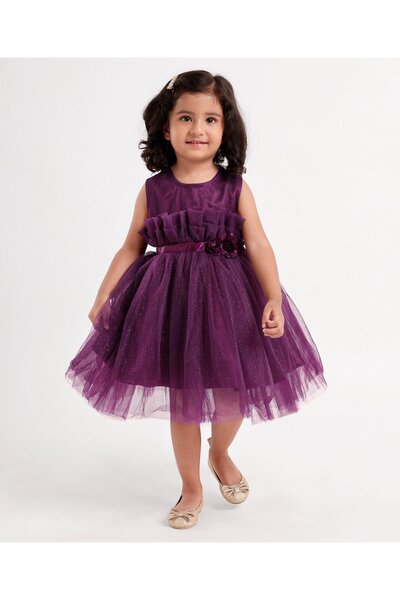 Babyhug Babyhug Sleeveless Party Frock with Sequins & Corsage - Purple