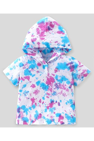 Ollington St. Ollington St. Cotton Half Sleeves Top & Lounge Pants/Co/ord Set With Tie & Dye Print - White
