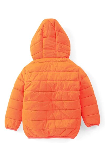 Babyhug Babyhug Woven Full Sleeves Hoodie With Dino Patch - Orange