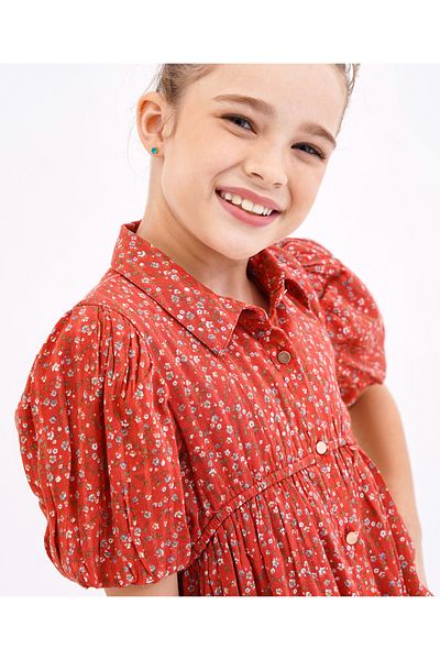 Primo Gino Primo Gino Half Sleeves Tiered Frock Floral Print - Rust