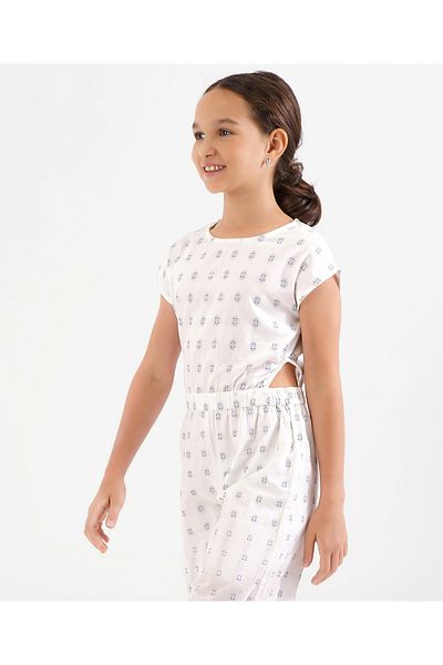 Primo Gino Primo Gino 90% Cotton Half Sleeves Printed Jumpsuit - White
