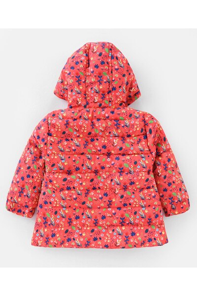 Babyhug Babyhug Full Sleeves Hooded & Padded Jacket Floral Print- Coral