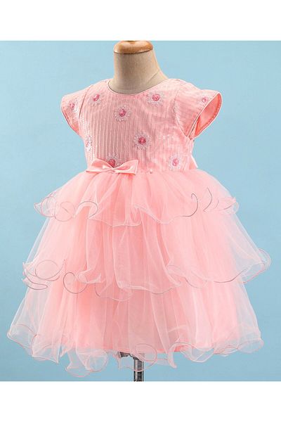 Babyhug Babyhug Sleeveless Party Frock With Sequinned Detailing - Peach