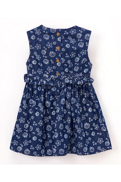 Babyhug Babyhug 100% Cotton Sleeveless Frock Shells & Star Print - Blue