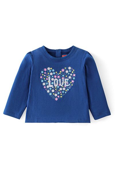 Babyhug Babyhug 100% Cotton Knit Full Sleeves T-Shirt With Floral Graphics - Navy Blue