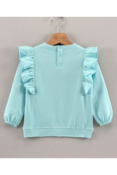 Babyhug Babyhug Full Sleeves Sweatshirt with Embroidery & Frill Detailing - Sky Blue
