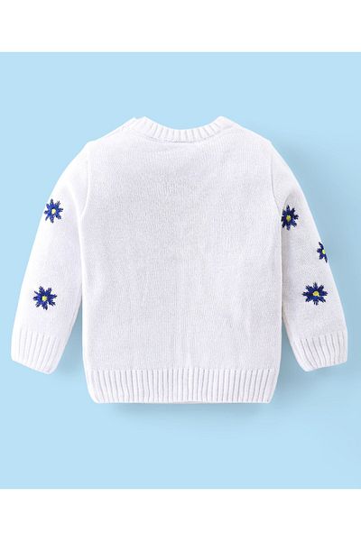 Babyhug Babyhug Knitted Full Sleeves Pullovers Sweater With Floral Design - Offwhite