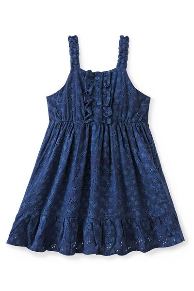 Babyhug Babyhug 100% Cotton Knit Sleeveless Frock with Floral Embroidery - Navy Blue