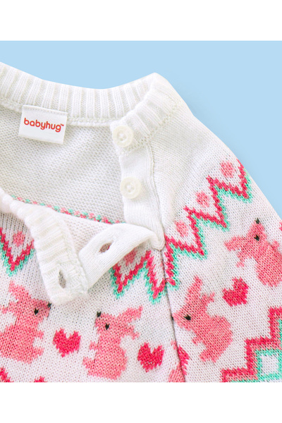 Babyhug Babyhug Acrylic  Pullover Sweater Rabbit Design - Off White & Pink