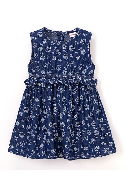 Babyhug Babyhug 100% Cotton Sleeveless Frock Shells & Star Print - Blue