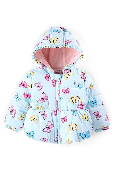 Babyhug Babyhug Full Sleeves Hooded Jacket with Butterfly Print - Sky Blue