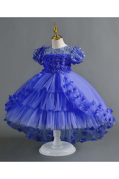 Kookie Kids Kookie Kids Floral Soft Net Detail Dress - Blue