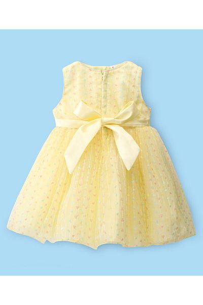 Babyhug Babyhug Sleeveless Sequin Embroidered Party Frock with Floral Applique - Yellow