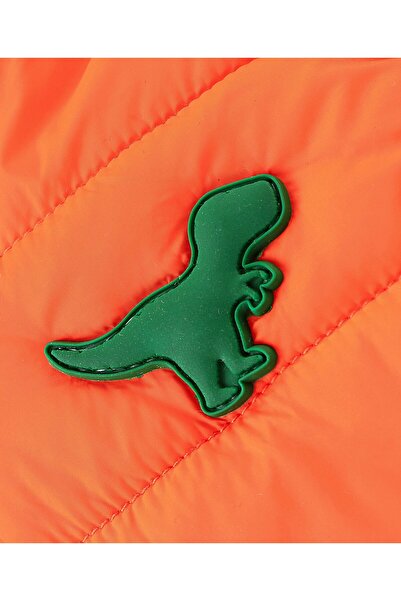 Babyhug Babyhug Woven Full Sleeves Hoodie With Dino Patch - Orange