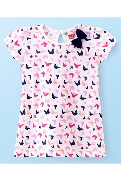 Babyhug Babyhug 100% Cotton Single Jersey Knit Half Sleeves Frock Butterfly Print Pack Of 2 - Blue & White