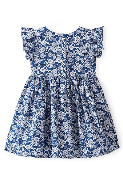 Babyhug Babyhug 100% Cotton Woven Half Sleeves Frock With Floral Print - Navy Blue