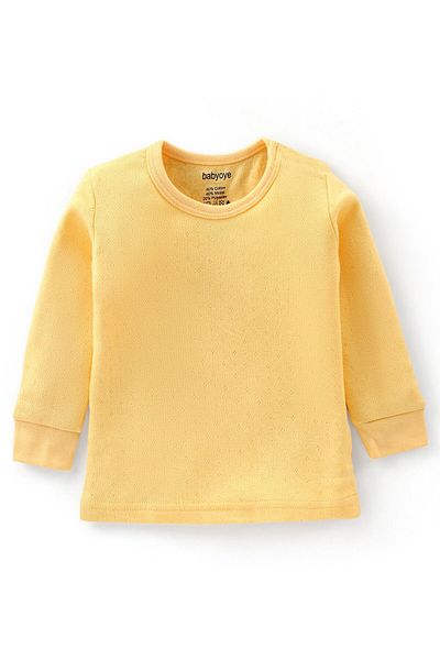Babyoye Babyoye Cotton Knit Full Sleeves Ponytail Solid Thermal Vest - Yellow
