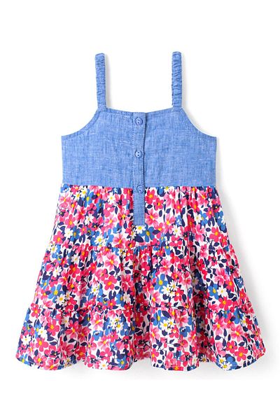 Babyhug Babyhug 100% Cotton Sleeveless Frock With Floral Corsage & Print - Blue & Red