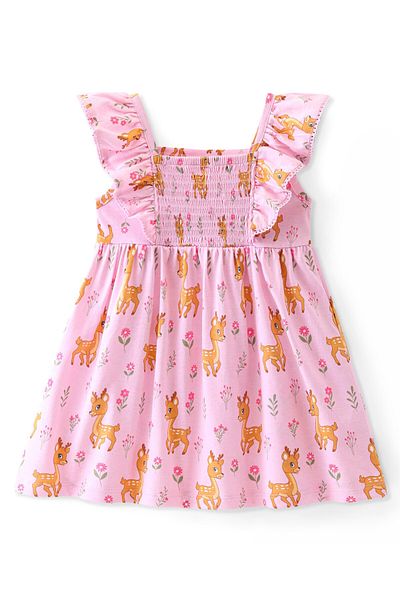 Babyhug Babyhug Cotton Jersey Knit Sleeveless Frock Deer Print - Pink