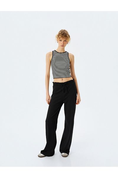 Koton High Waist Gimped Trousers - Wide Leg and Twist
