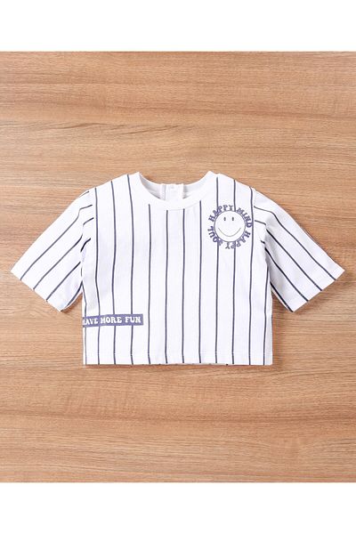 Ollington St. Ollington St. Half Sleeves Striper Top and Skorts with Belt Detailing and 3D Pockets - White & Navy