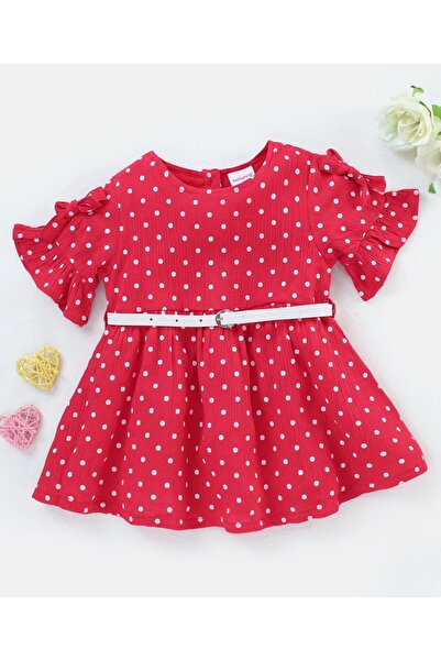Babyhug Babyhug Rayon Half Sleeves Frock Polka Dot Print - Red