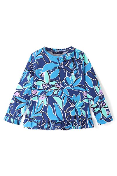 Pine kids Pine Kids Cotton Knit Full Sleeves Floral Printed Top with Bow Applique - Navy Blue