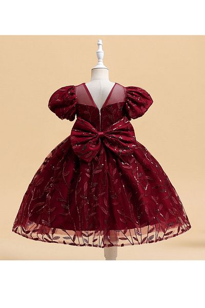 Kookie Kids Kookie Kids Round Neck Party Dress - Maroon