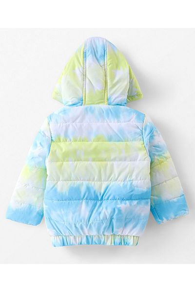 Babyhug Babyhug Woven Full Sleeves Jacket With Hood & Tie  Die Print - Blue White & Green