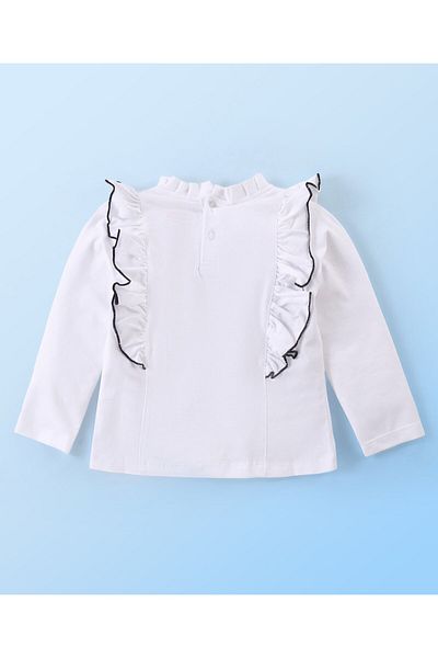 Babyhug Babyhug Cotton Knit Full Sleeves  Winter Top With Frill & Floral Applique - White