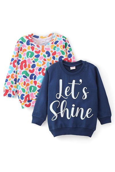 Babyhug Babyhug Cotton Knit Full Sleeves Sweatshirts With Text & Candy Graphics Pack Of 2 - Multicolor