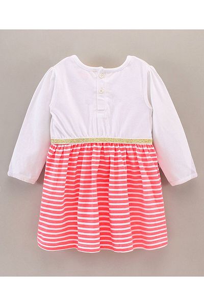 Babyhug Babyhug 100% Cotton Full Sleeves Frock Kitty Print - White