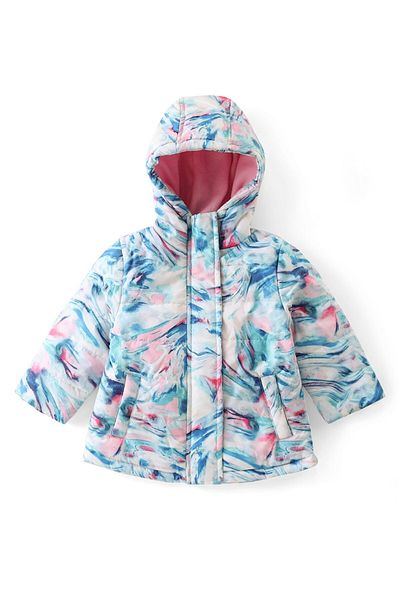 Babyhug Babyhug Woven Full Sleeves Padded Hooded Jacket With Abstract Design - Multicolour