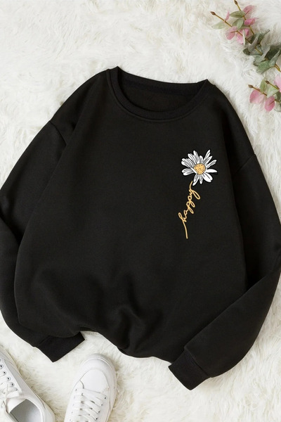 FECCY Unisex Ανδρικό Φούτερ - Βαμβακερό, Με Επένδυση, Φλοράλ Σχέδιο, Ύφασμα 2...