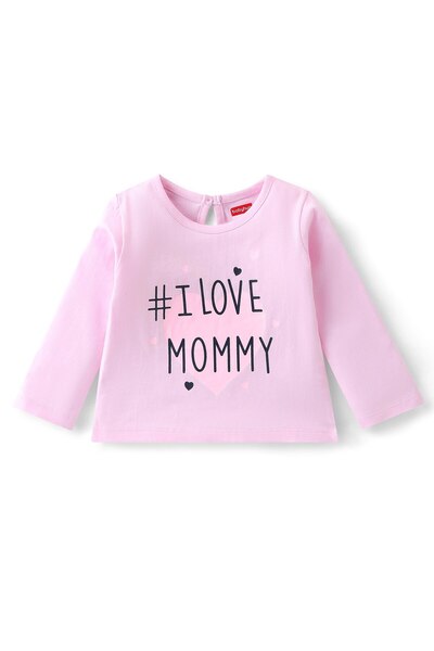 Babyhug Babyhug 100% Cotton Knit Full Sleeves T-Shirt with Text Graphics -Pink