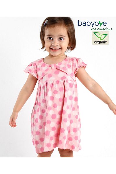 Babyoye Babyoye Eco-Conscious Organic Cotton Cap Sleeves Frock with Bloomer Polka Dots Printed - Pink