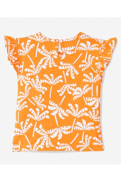 Ollington St. Ollington St. 100% Cotton Ruffle Sleeves Top & Shorts/Co/ord Set With Tropical Print - Orange