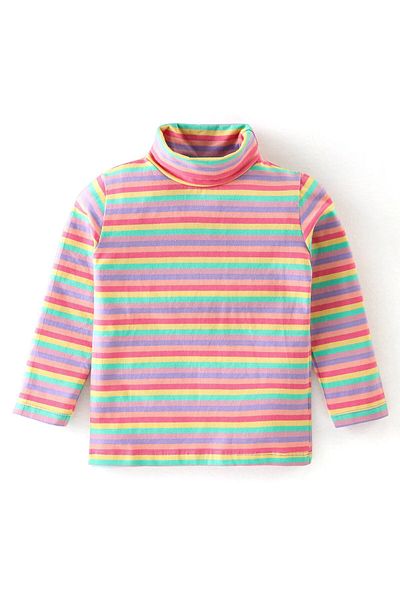 Babyhug Babyhug Cotton Knit Full Sleeves Skivi Striped T-Shirt  - Pink