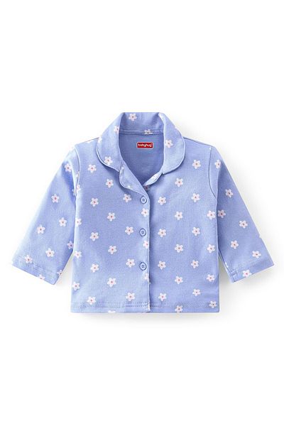 Babyhug Babyhug Cotton Knit Full Sleeves Night Suit With Floral Print - Purple