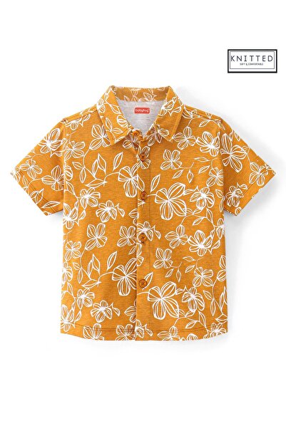 Babyhug Babyhug Cotton Knit Half Sleeves Floral Print Shirt - Yellow