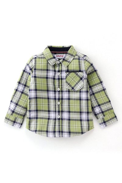 Babyhug Babyhug 100% Cotton Knit Full Sleeves Shirt & Jeans Checkered - Green & Blue