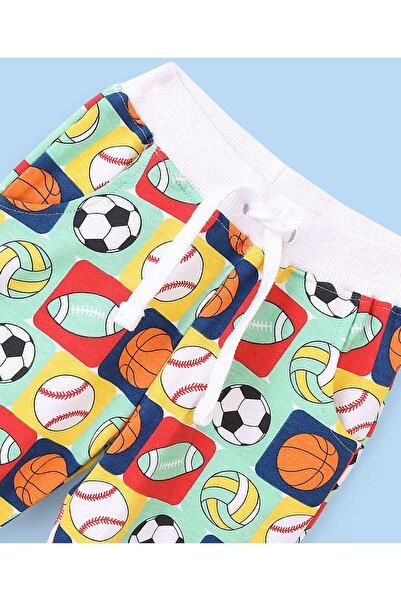 Babyhug Babyhug Cotton Looper Full Length Lounge Pants With Football & Basketball Print - Green & White