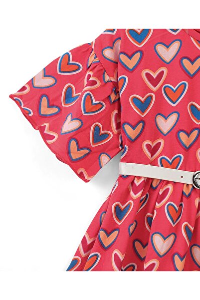 Babyhug Babyhug 100% Cotton Knit Half Sleeves Light Weight Heart Print Winter Dress with Belt - Red