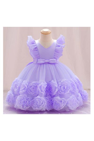 Kookie Kids Kookie Kids Flower Applique Party Dress - Purple