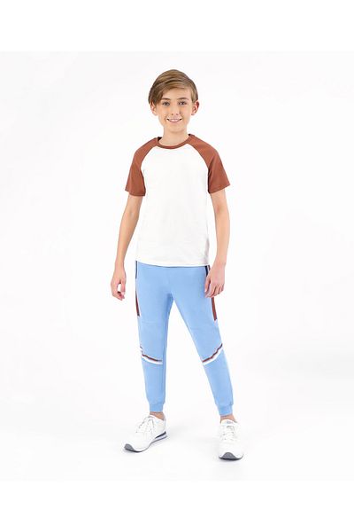 Primo Gino Primo Gino 100% Cotton Ankle Length Cut & Sew Solid Colour Lounge Pant - Blue