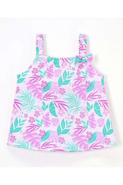 Babyhug Babyhug 100% Cotton Sleeveless Tropical Print Top and Shorts with Bow Applique - Pink & Blue