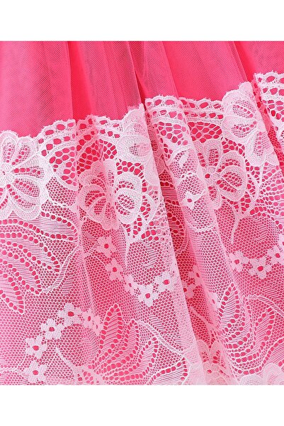 Babyhug Babyhug Cap Sleeves Lace & Mesh Detailing with Bow Party Frock - Candy Pink