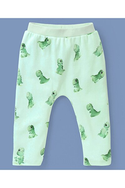 Babyoye Babyoye Eco Conscious Cotton Eco Jiva Strip& Dino Full Length Diaper Leggings Pack of 2-Green& Peach