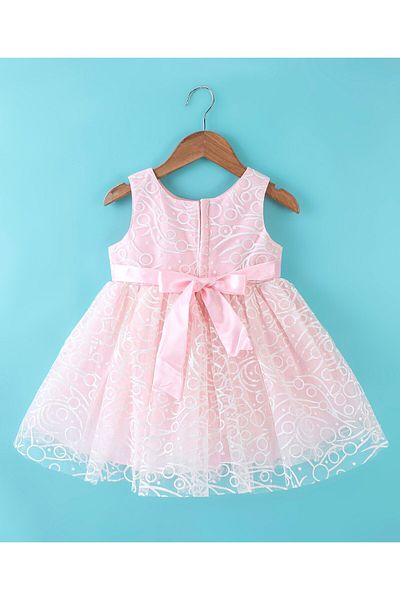 Babyhug Babyhug Sleeveless Corsage Detailing Glittery Party Frock - Peach