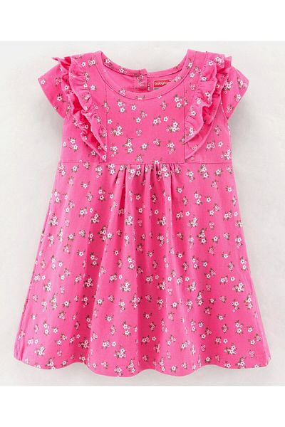 Babyhug Babyhug 100% Cotton Short Sleeves Frock With Bloomer Floral Print - Pink